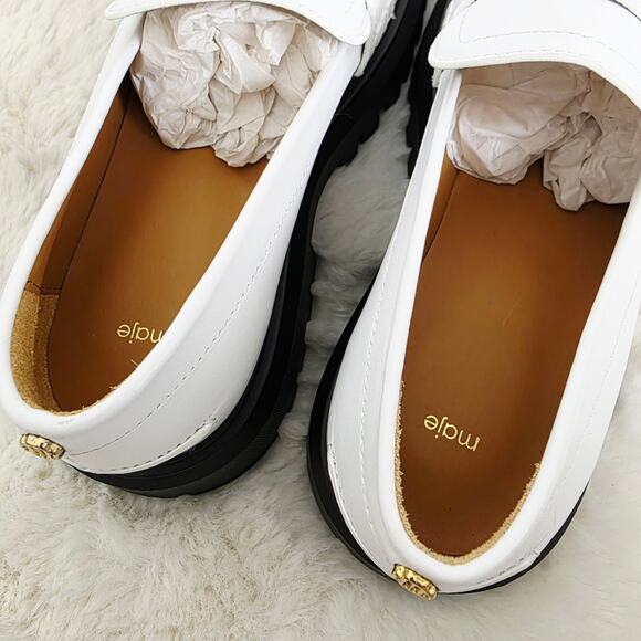 Maje White Leather Chunky Platform Lug Sole Loafers Clover Detail EU 38 / US 7.5 - Picture 11 of 14